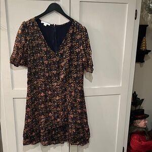 Amour Vert Black and Gold Floral Mini Dress